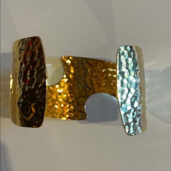 Gold Hammered Bracelet - Large Costume Cuff - Picture 3 of 7